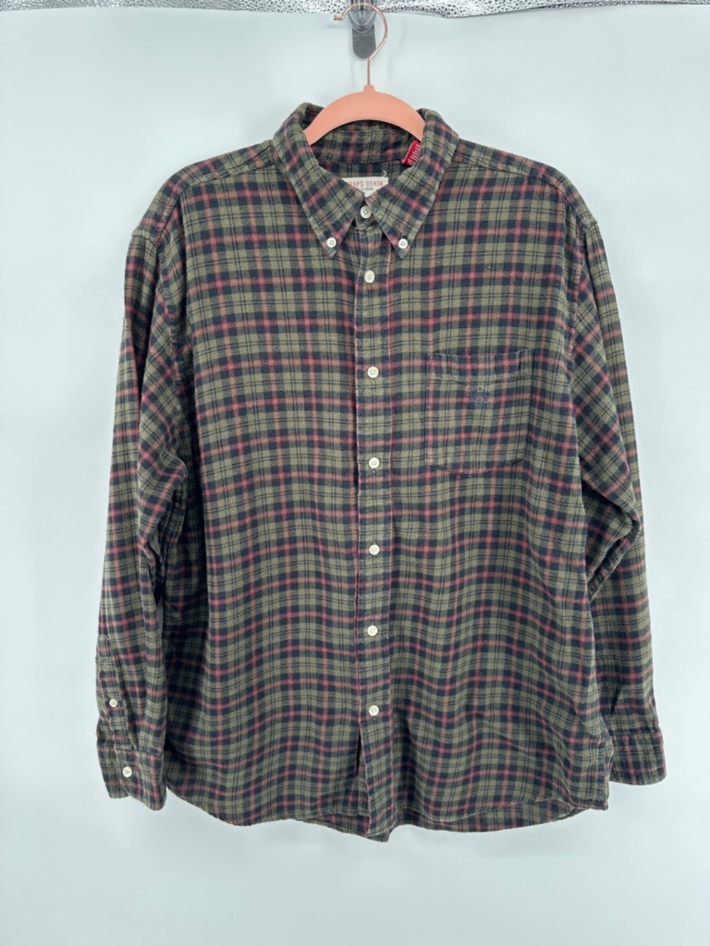 Chaps Denim VTG Outdoorsy Workwear Grandpcore‎ Green Plaid Button-Down Shirt SzL